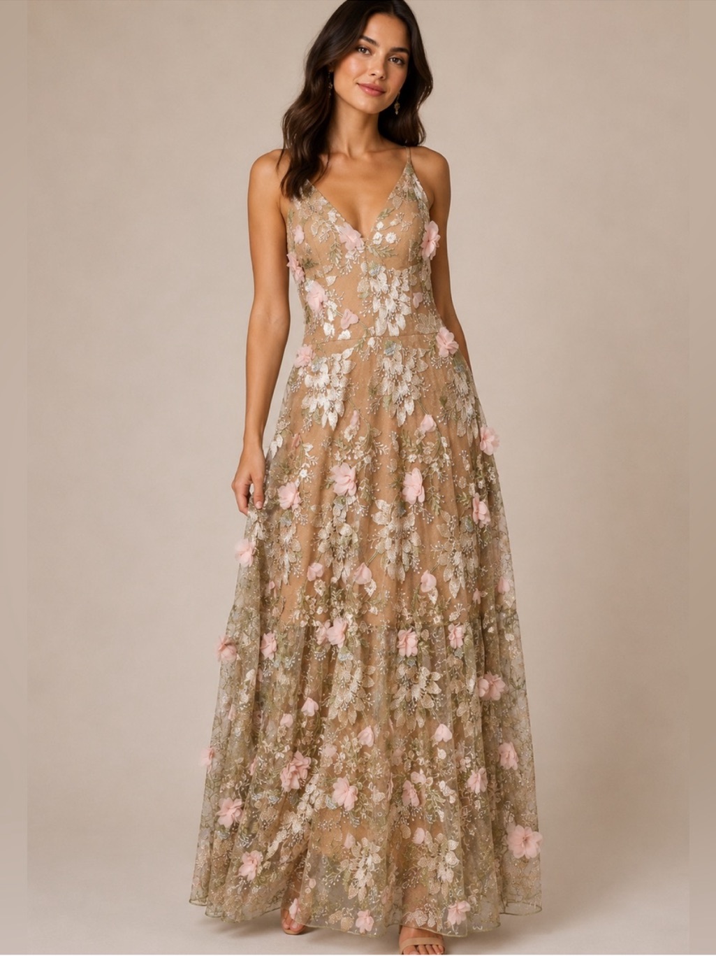 Dress The Population Sidney 3d Floral Appliqu Maxi Gown Pink Rose New Size Xxl